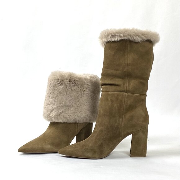 New Nine West Chrissa Dark Natural Suede Fur Cuffed Boot 8 & 10 - Picture 6 of 13
